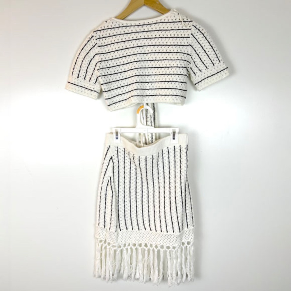 Coachella Vibe Fringe Detail Cotton Crochet Mini Skirt & Top size S - Picture 4 of 8